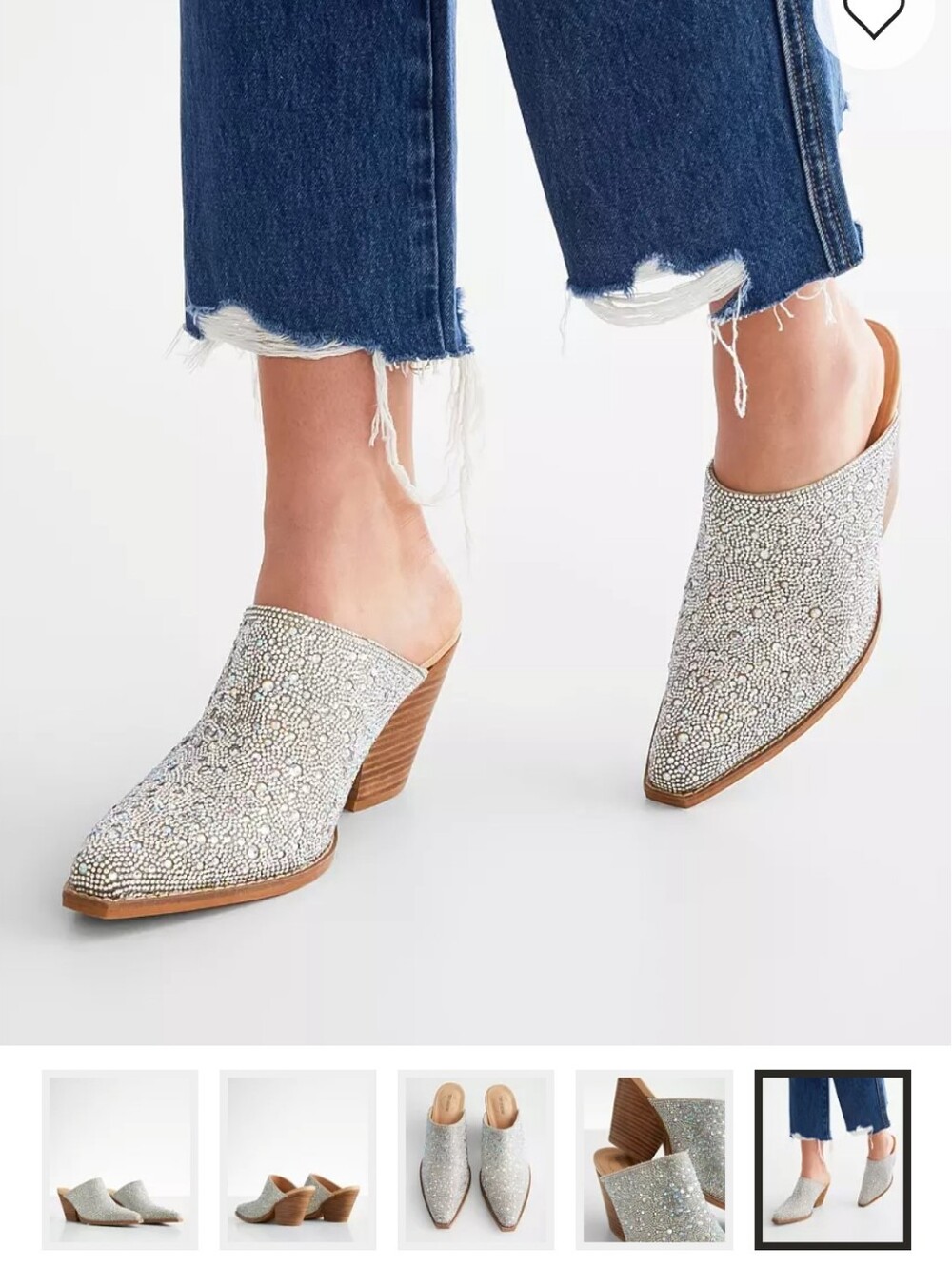 Rhinestone Pointed-Toe Slip-On Mules in Silver